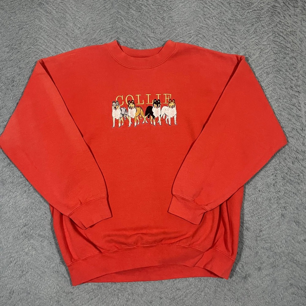 Vintage Gildan Sweatshirt Adult XL Orange Crewneck Collie Embroidered Y2K Fall